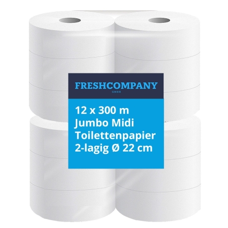 12 x 300 m Jumbo Midi Toilettenpapier 2-lagig  Ø 22 cm