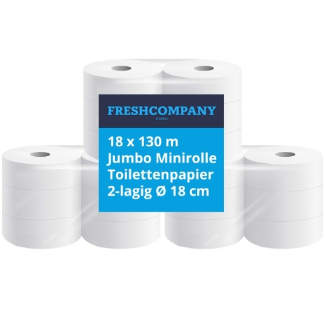 18 x130 m Jumbo Minirolle Toilettenpapier 2-lagig Ø 18 cm