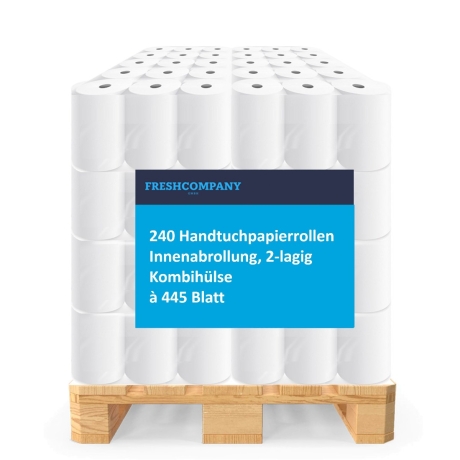 240 Handtuchrollen Zellulose, Innenabrollung, perforiert, 445 Blatt 
