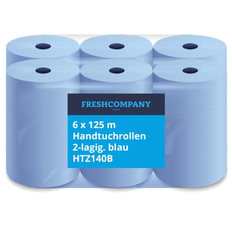 6 x 125 m Handtuchrollen für den Lebensmittelbereich, 2-lagig. blau, HTZ140B 