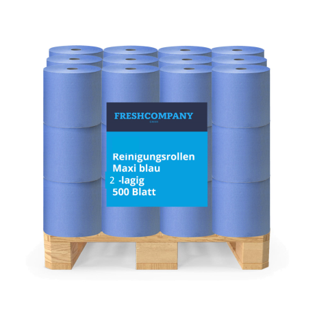 54  Putzrollen, 2-lagig, Zellstoﬀ-Mix, 500 Blatt blau