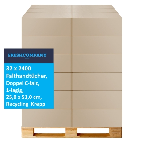 32 x 2400 Falthandtücher, DC-falz, 1-lagig, 25,0 x 51,0 cm, RC Krepp
