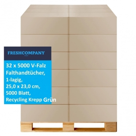 32 x 5000 V-Falz Falthandtücher, 1-lagig, 25,0 x 23,0 cm, 5000 Blatt, RC Krepp Grün