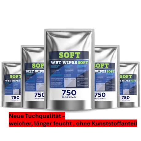 Soft Wet Wipes alkoholfrei getränkte Tücher aus Viskosevlies für Flächen Desinfektion 21 x 19 cm 