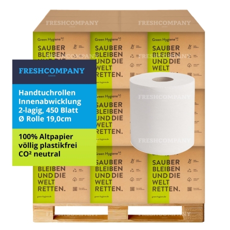 30 x 8 Green Hygiene® RAINER Handtuchrollen Innenabrollung / Aussenabrollung Recycling 2-lagig, 450 Blatt