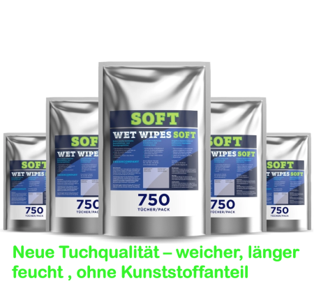 28 Karton 750 Soft Wet Wipes alkoholfrei getränkte Tücher aus Viskosevlies für Flächen Desinfektion 21 x 19 cm