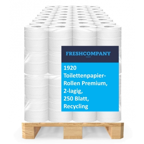1920 Rollen Toilettenpapier Premium, 2-lagig, 250 Blatt, Recycling