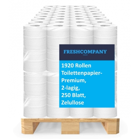 1920 Rollen Toilettenpapier Premium, 2-lagig, 250 Blatt, Zellulose