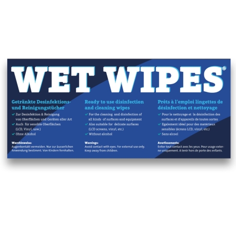 Aufkleber für WET WIPES Standspender, Tischspender