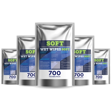 Wet Wipes Soft 6 x 700 alkoholfrei getränktes Textilvlies für Desinfektion von Flächen und Geräten