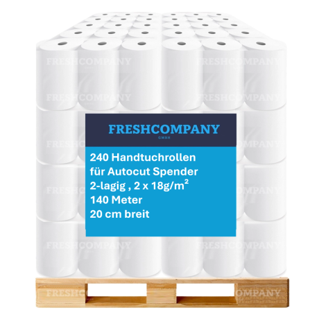 40 x 6 Handtuchrollen Autocut, 20cm breit, 2-lagig aus Zellstoff, 140 Meter