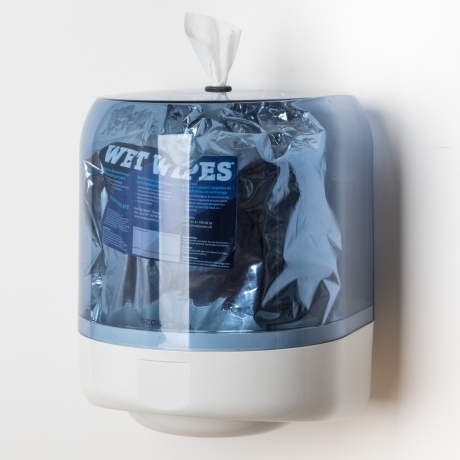Wandspender aus hochwertigem Kunststoff für WET WIPES  transparent blau