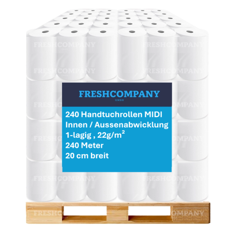 40 x 6 Handtuchrolle MIDI, 20cm breit, 1-lagig aus Recycling, 280 Meter für Innen- und Außenabwicklung