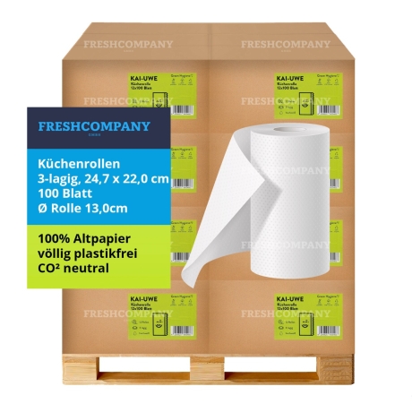 32 x 12 Green Hygiene® KAI_UWE Küchenrollen, 3-lagig, hochweiß 78°, 100 Blatt