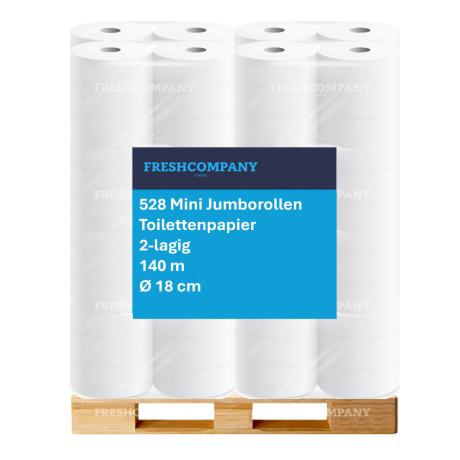 44 x 12 Mini Jumbo-Toilettenpapier, 2-lagig, Zellstoff weiß, 140 m, Ø 18 cm