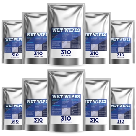 12 x Wet Wipes 310 alkoholfreie Desinfektionstücher für Flächen und Geräte