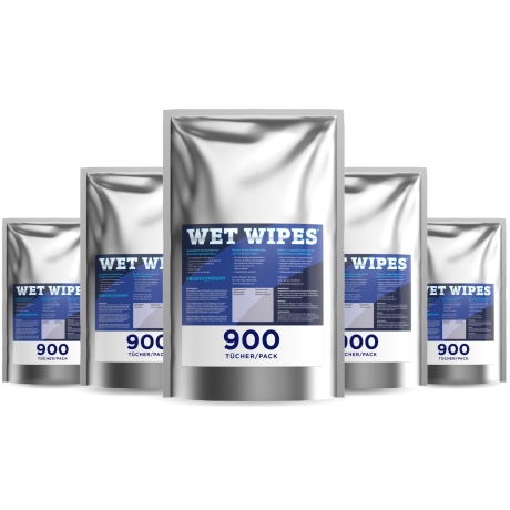 6 x  Wet Wipes Eco 900 alkoholfreie Desinfektionstücher für Flächen und Geräte
