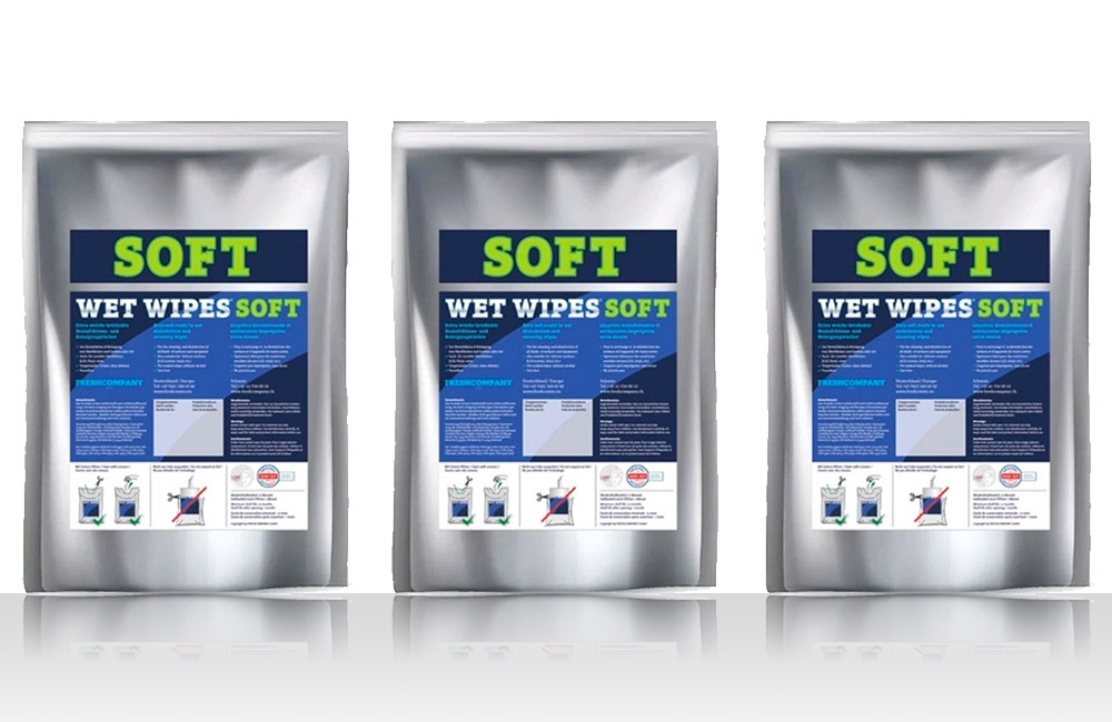 Wet Wipes Soft Alkoholfreie Feuchttücher mit einem extra weichen Textilvlies, das sanfte Reinigung und Desinfektion von Oberflächen und Geräten ermöglicht.