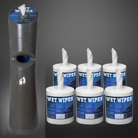 Starter Aktion 6 x 620 Wet Wipes Desinfektionstücher + Kunststoffspender granit 