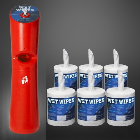 Set 6 x Wet Wipes Desinfektionstücher + Kunststoffspender rot 