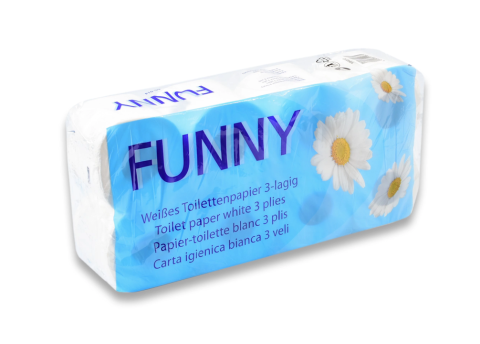 Toilettenpapier Funny 3-lg., 250 Bl., geprägt, hochweiß, Zellstoff 