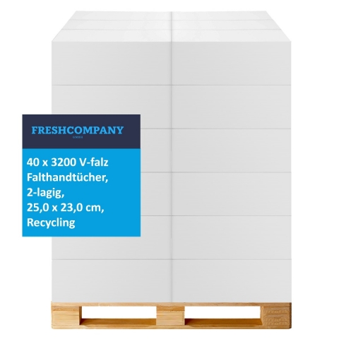 40 x 3200 V-Falz Falthandtücher, 2-lagig, 25,0 x 23,0 cm, Recycling