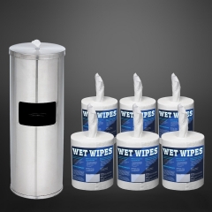 Wet Wipe Standspender Edelstahl silver + Wet Wipes 6 x 620 Desinfektionstücher 